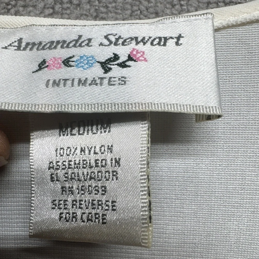 Vintage Amanda Stewart Slip Dress M White Nylon Lace‎ Nightgown Coquette Style